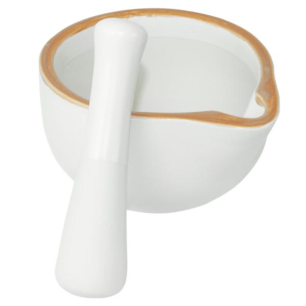 Mortier avec pilon en céramique, blanc-brun, 330 ml