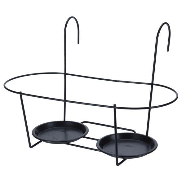 Blumentopfhalter Metall - Zum Einhängen an Geländer & Zäune - Schwarz, 40x18.5x28cm - Robust & wetterbeständig - Für zwei Töpfe