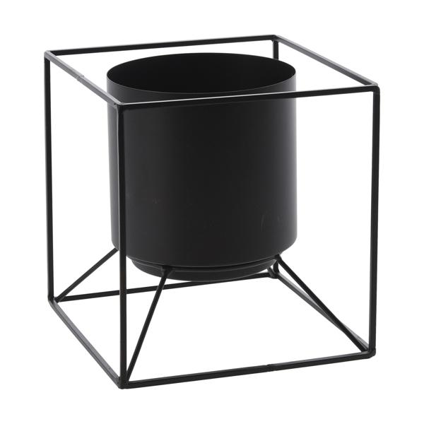 Portavaso in metallo, vaso per piante con cornice fine, nero, 13 x 13 cm