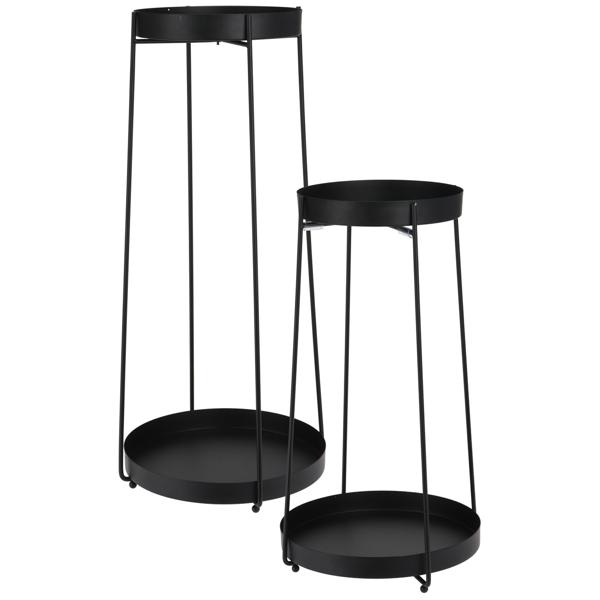 Blumentopfständer Set Metall - 2 runde Pflanzenständer schwarz - 2 Grössen (46/56 cm) für stilvolle Deko- flexible Präsentation von Blumen