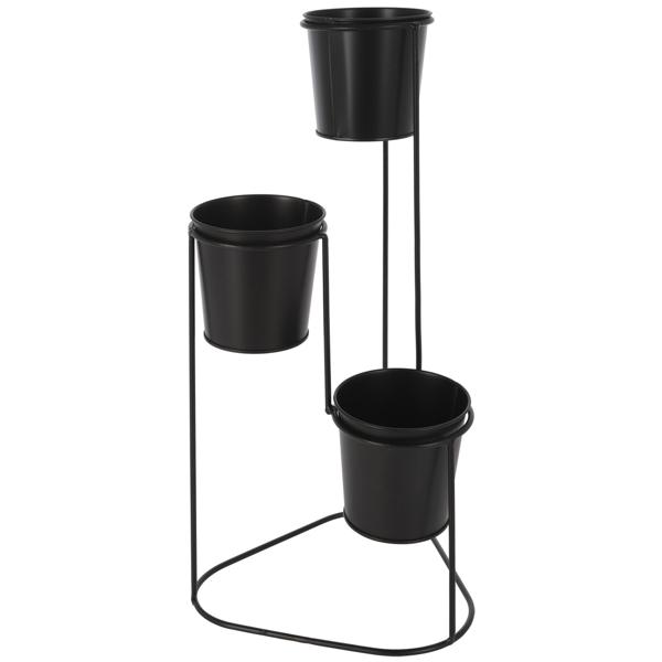Supporto per vasi da fiori in metallo, set di 3 supporti per piante, nero, 66 x 22 x 49 cm