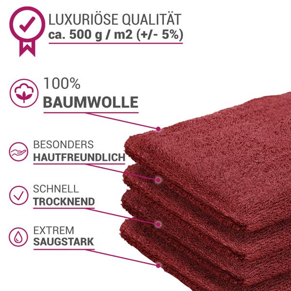 Casativo 2er-Set Waschhandschuhe Bordeaux - 100% Baumwolle, 500g/m² Frottee mit Schlaufe - Saugstark, langlebig, OEKO-TEX Standard 100 - Waschbar 40°C