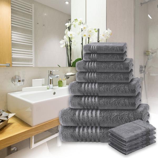8-piece Casativo towel set, bath, shower and hand towels, anthracite + 4 free washcloths