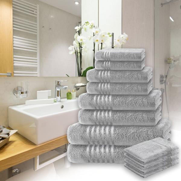8-tlg. Handtuchset Casativo, Bade-, Dusch-, Handtücher, silber + gratis  4 Waschlappen