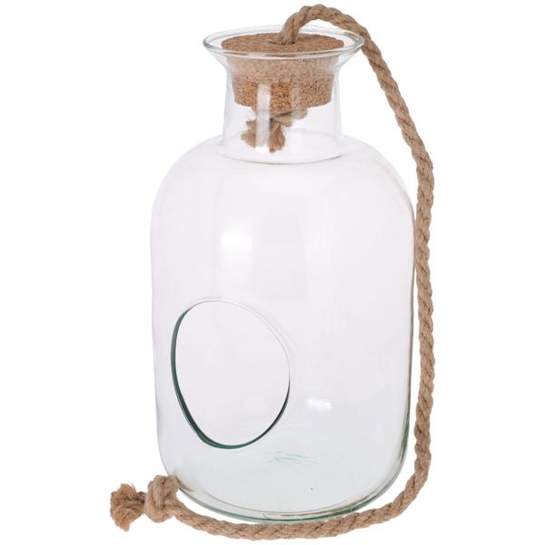 Plant terrarium with cork & rope – bottle garden for a mini garden without a green thumb – 14x25 cm glass terrarium with side opening