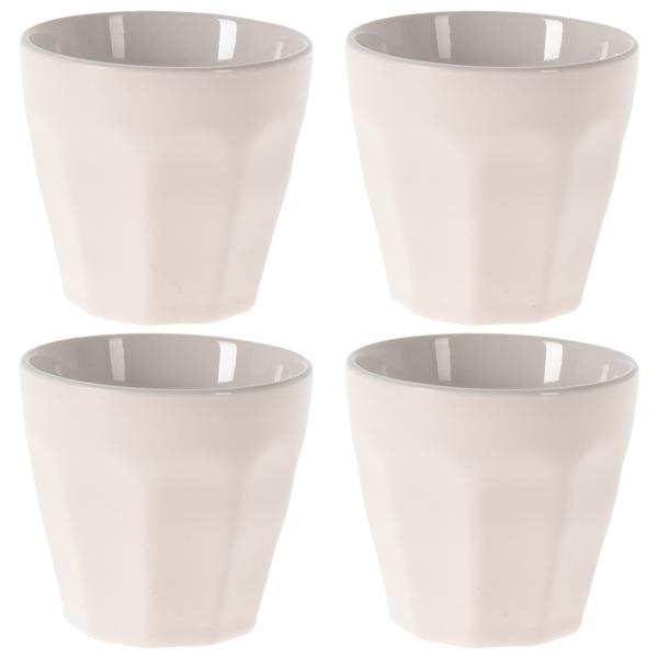 Espressotassen 4er-Set aus dickwandigem Porzellan - Achteckige Kaffeebecher ohne Henkel für doppelten Espresso - 90ml Volumen - Matt Weiss-Glänzend Innen