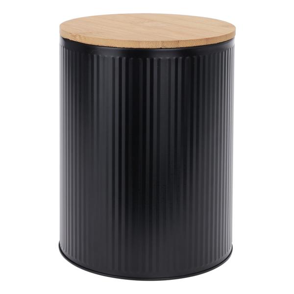 Metal storage jar with bamboo lid, black, cookie jar, Ø 14 x H 17 cm