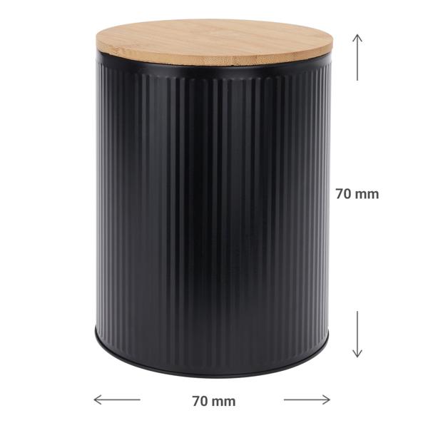 Metal storage jar with bamboo lid, black, cookie jar, Ø 14 x H 17 cm