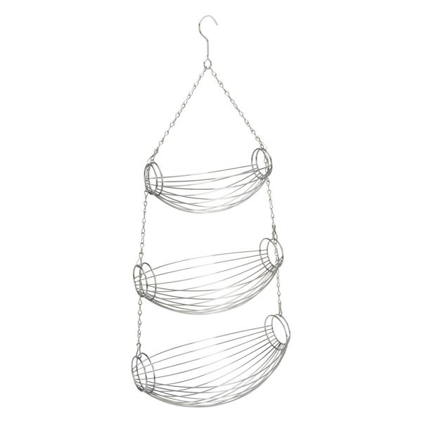 Corbeille à fruits à suspendre à 3 étages, argentée, 70 cm