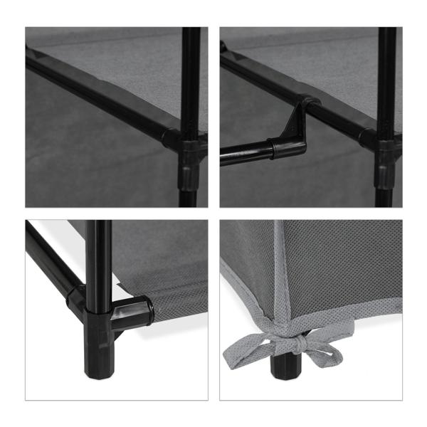Stoffschrank aus Vlies Grau - Kleiderstange & 5 Ablageböden für Umzug/Saisonkleidung - Metallgestell - 161x105,5x45 cm - Staubdicht mit Reissverschluss