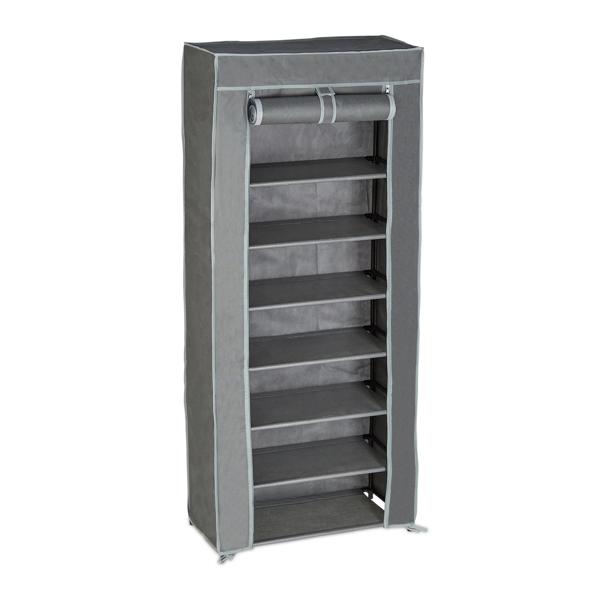 Schuhschrank aus Stoff - 8 Fächer für ca. 24 Paar Schuhe - 140x60x30cm Grau - Staub- & Mottenschutz mit Rolltür & Reissverschluss - Vliesstoff Metall Kunststoff