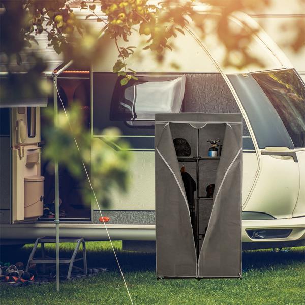 Stoffkleiderschrank Grau – Mobiler Faltschrank mit 6 Ablagefächern & Kleiderstange – 170x90x45cm – Ideal für Schlafzimmer, Camping – Robust & Platzsparend