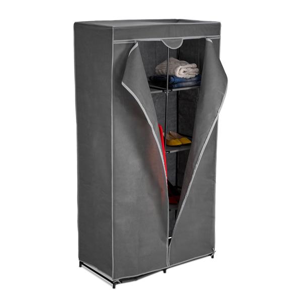 Stoffkleiderschrank Grau – Mobiler Faltschrank mit 6 Ablagefächern & Kleiderstange – 170x90x45cm – Ideal für Schlafzimmer, Camping – Robust & Platzsparend