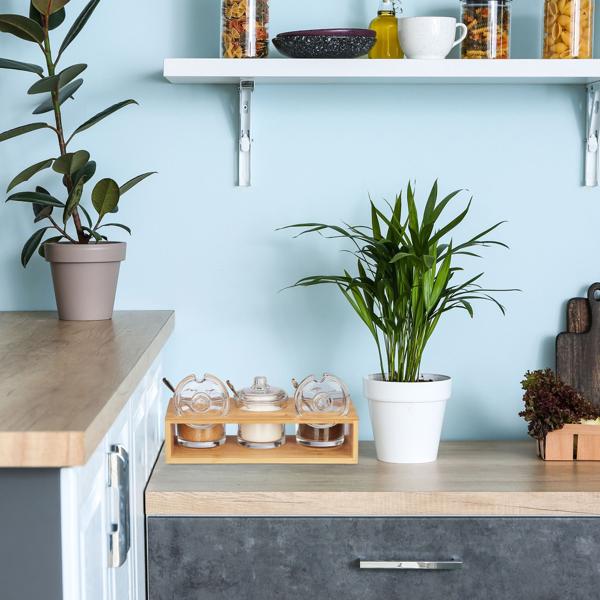 Gewürzgläser 3er-Set aus Glas und Bambus - Marmeladenbar mit Deckel, Löffel und Halterung - 11x27x13cm - Ideal für Dips, Gewürze, Honig