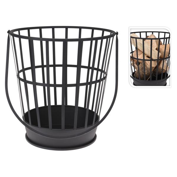 Practical metal fire basket with handle, black, Ø 38 x H 38cm - Mobile fire bowl for garden fires - Robust outdoor fire pit