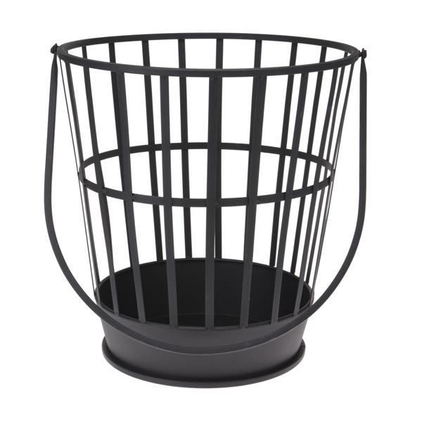 Practical metal fire basket with handle, black, Ø 38 x H 38cm - Mobile fire bowl for garden fires - Robust outdoor fire pit