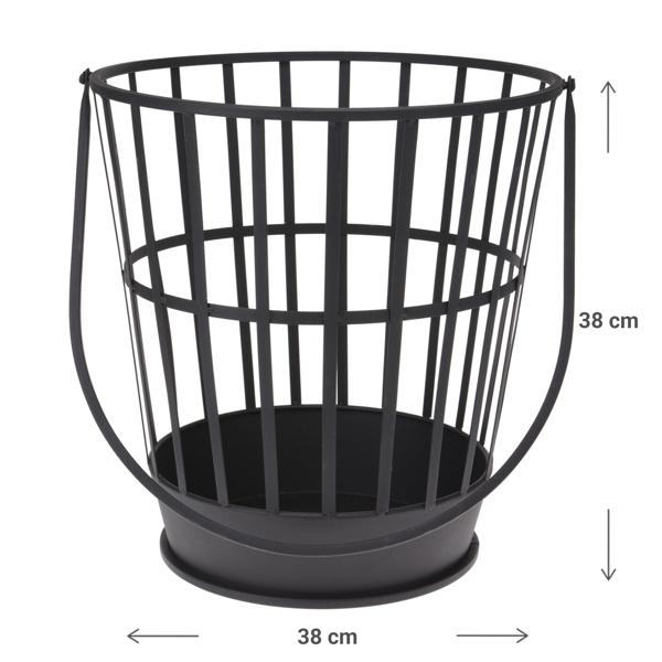 Practical metal fire basket with handle, black, Ø 38 x H 38cm - Mobile fire bowl for garden fires - Robust outdoor fire pit