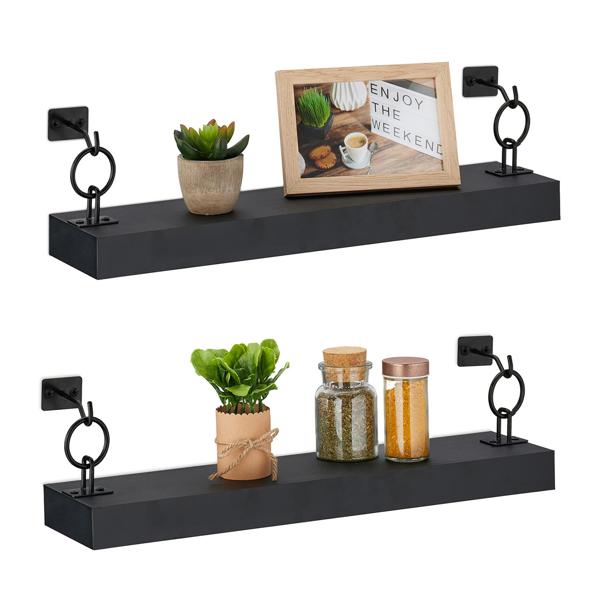 Lot de 2 étagères suspendues Industrial, étagères murales en bois et fer, chacune environ 13 x 48 x 12 cm