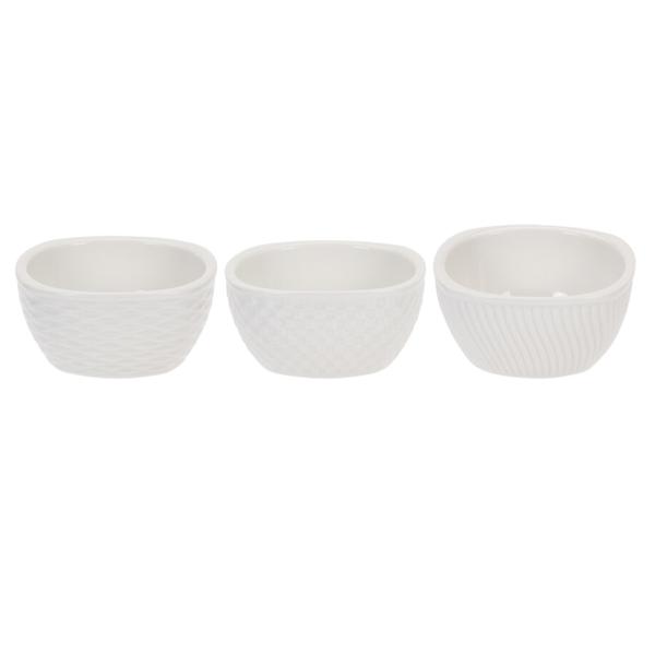 Servier-Set 3 Schalen Porzellan - Für Snacks Dips & Desserts - Ø 9,5 x H 4,5 cm Beige gerippt - Vielseitig einsetzbar - Hochwertig & dekorativ