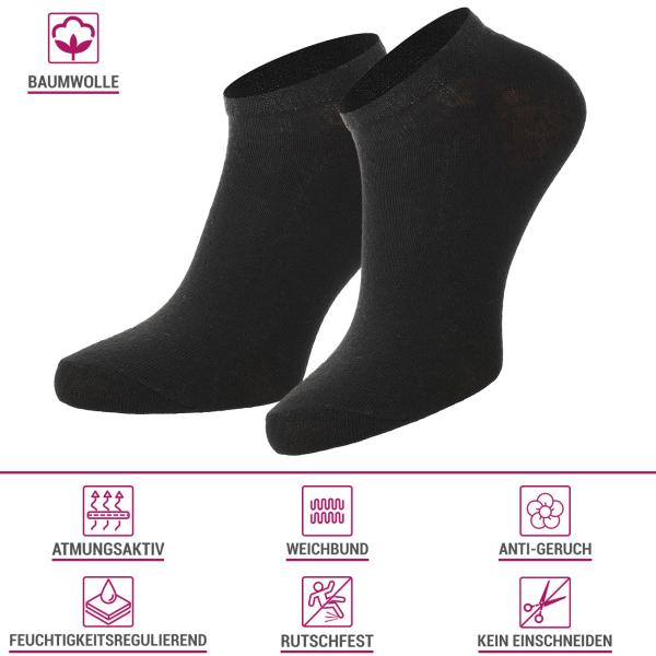 Sneaker Socken 4er-Set schwarz - Atmungsaktiv, feuchtigkeitsregulierend & rutschfest - Baumwoll-Mix 35-38 - Kein Einschneiden