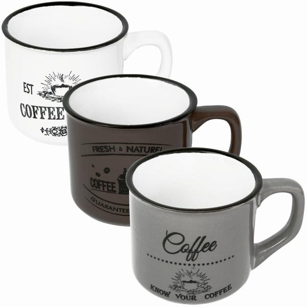 3er-Set Steingut Tassen - Vintage Kaffeetassen für perfekten Kaffeegenuss - 180ml Fassungsvermögen - Spülmaschinenfest & Wärmeisoliert