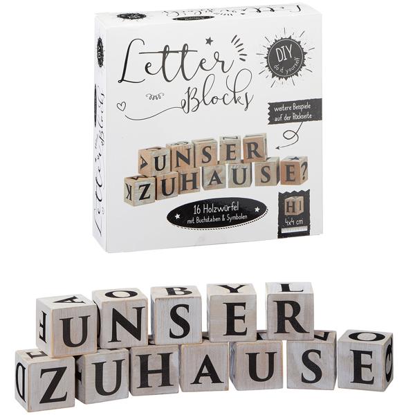 Cubes lettres en bois set de 16 – Idées déco créatives pour la maison et le bureau – Cubes 4 x 4 cm naturel/noir – Idéal comme cadeau pour mariage, baby shower, anniversaire