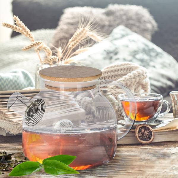 Glass teapot with bamboo lid and filter, 1000 ml