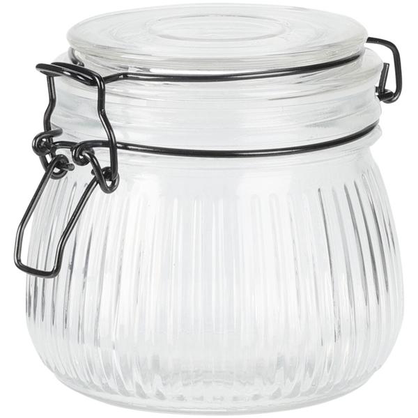 Vorratsglas 500ml mit Bügelverschluss und 3D-Muster - Transparent/Schwarz - für Küche, Regal, Mini-Bar - Ideal für Pasta, Reis, Müsli, Gewürze - Glas/Metall