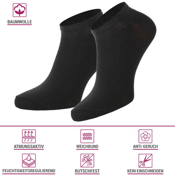 Sneaker Socken 4er-Set schwarz - Baumwoll-Mix, atmungsaktiv, rutschfest & kein Einschneiden - Kurzsocken Grösse 39-42 für Herren & Damen