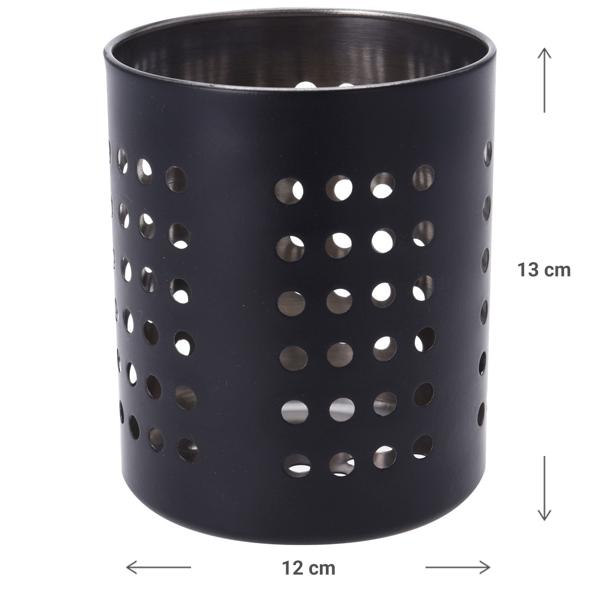 Besteckhalter Edelstahl Rund Schwarz - Abtropfhalter & Aufbewahrung für Besteck mit Gitterform zur Luftzirkulation - Wasserfest - 10,5x10,5x13,1 cm