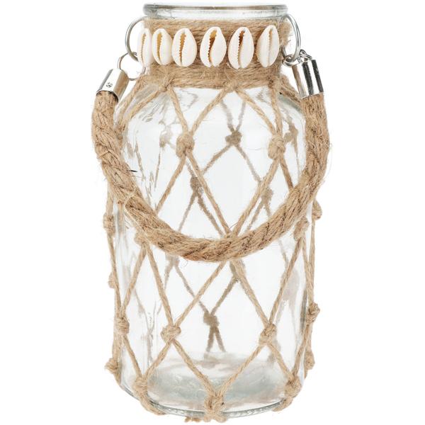 Vaso marittimo, con ornamenti e conchiglie, vetro decorativo, Ø 11 x H 20,5 cm