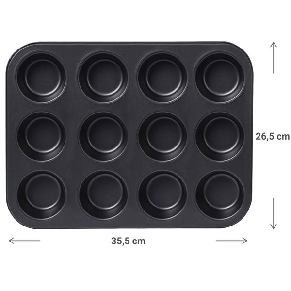 Teglia per muffin per 12 muffin – antiaderente & senza PFOA – 35,5 x 26,5 cm – resistente al calore fino a 220 °C – facile da pulire
