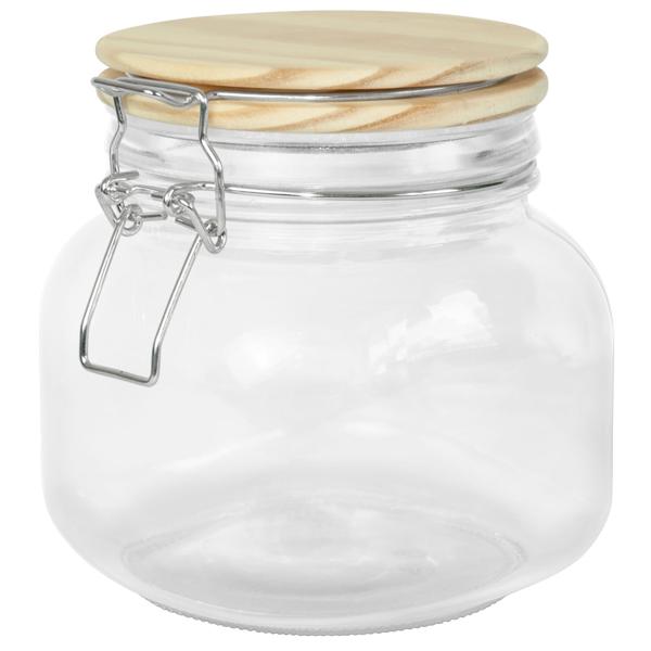 Allzweckglas Glasdose mit Kiefernholz-Deckel - Luftdichter Bügelverschluss - Vorratsglas für Küche, Müsli, Gewürze 850ml - Transparent/Braun