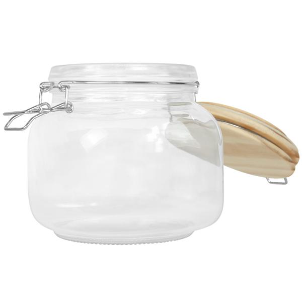 Allzweckglas Glasdose mit Kiefernholz-Deckel - Luftdichter Bügelverschluss - Vorratsglas für Küche, Müsli, Gewürze 850ml - Transparent/Braun
