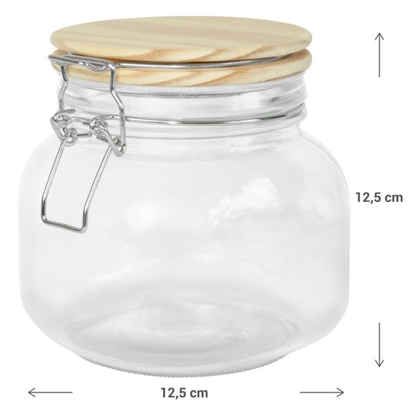 Allzweckglas Glasdose mit Kiefernholz-Deckel - Luftdichter Bügelverschluss - Vorratsglas für Küche, Müsli, Gewürze 850ml - Transparent/Braun
