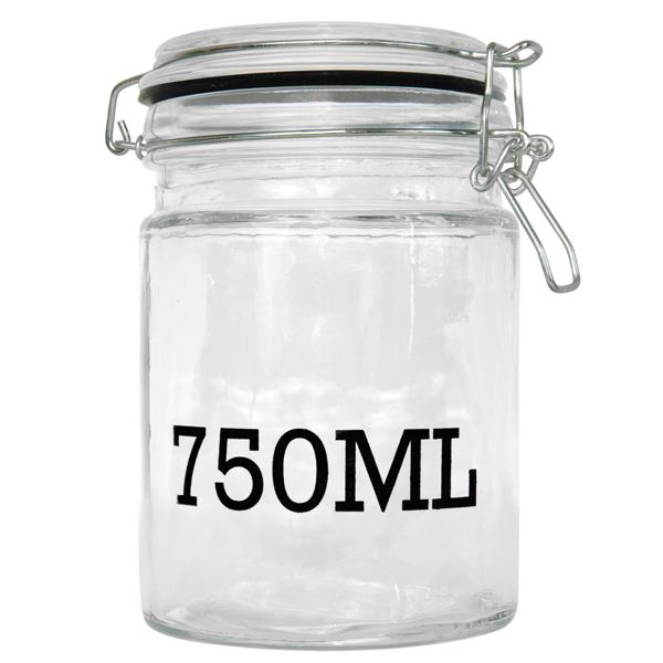 Drahtbügel-Vorratsglas 750 ml - Luftdicht für Müsli, Nudeln, Reis, Linsen - Glasbehälter mit Füllmengen-Aufdruck - Transparent/Schwarz, Ø 10x15 cm