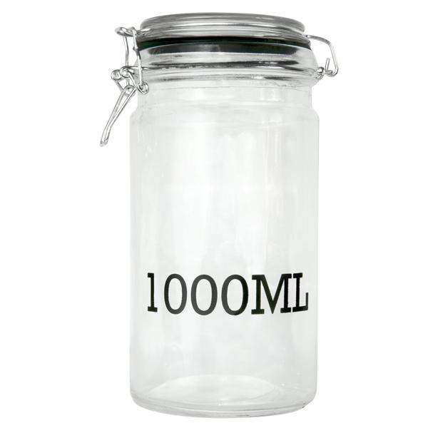 Drahtbügel-Vorratsglas 1000ml - Luftdichte Glasbehälter für Mehl, Zucker, Müsli, Nudeln & Reis - Transparenter Aufdruck für Füllmenge - 10x20cm