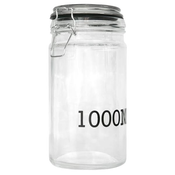 Drahtbügel-Vorratsglas 1000ml - Luftdichte Glasbehälter für Mehl, Zucker, Müsli, Nudeln & Reis - Transparenter Aufdruck für Füllmenge - 10x20cm