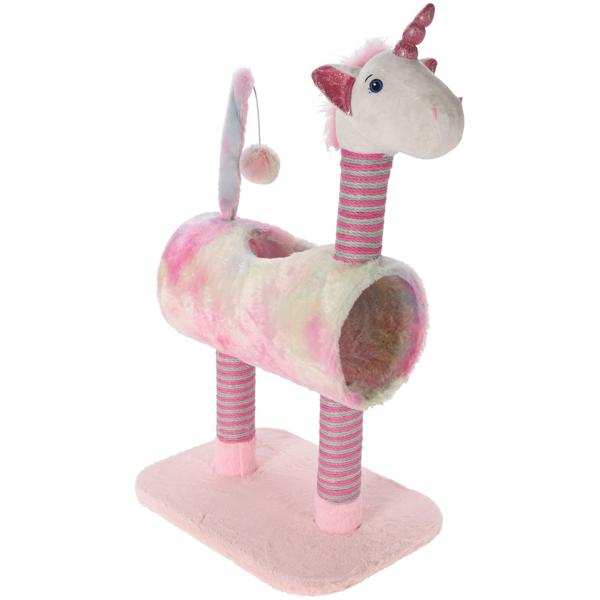 Cat scratching tree, unicorn design – ideal for kittens & senior cats – robust & decorative – 40x30x85 cm – white‑pink – for natural instincts