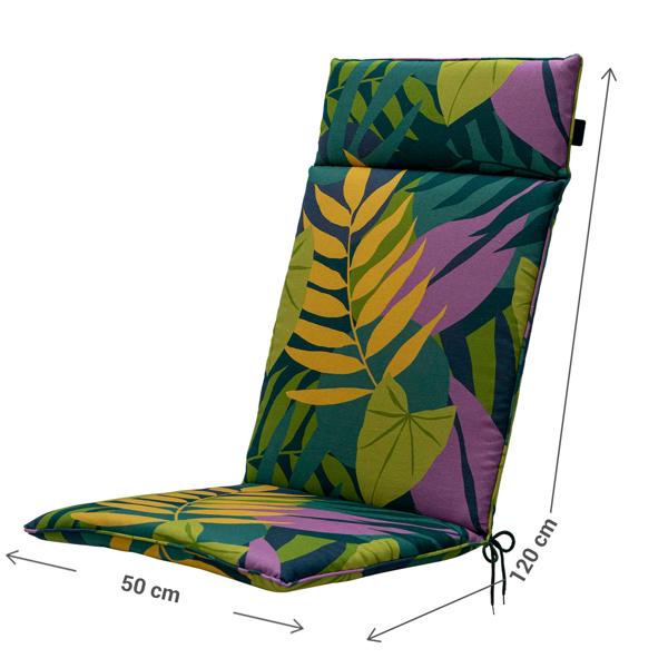 Confortevole cuscino per schienale alto, design a foglie verde, 120 x 50 cm, cuscino per sedia da giardino per il relax, elegante e resistente