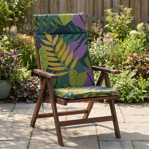 Confortevole cuscino per schienale alto, design a foglie verde, 120 x 50 cm, cuscino per sedia da giardino per il relax, elegante e resistente