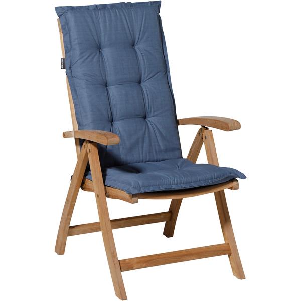 High-back garden chair cushion – Soft, comfortable padding, cobalt blue, 123 x 50 cm – UV protection, with tie straps & belt, high-back padding