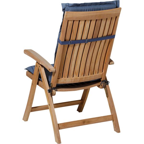 High-back garden chair cushion – Soft, comfortable padding, cobalt blue, 123 x 50 cm – UV protection, with tie straps & belt, high-back padding