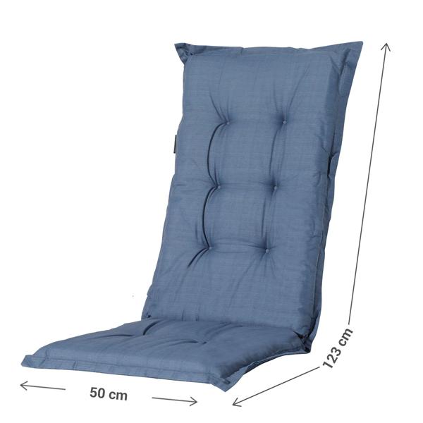 High-back garden chair cushion – Soft, comfortable padding, cobalt blue, 123 x 50 cm – UV protection, with tie straps & belt, high-back padding