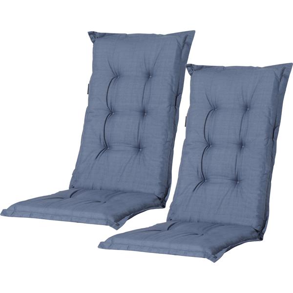 Set 2 pezzi cuscini per sedia da giardino alta – Imbottitura morbida e confortevole, blu cobalto, 123 x 50 cm – Protezione UV, con lacci e cinghia, imbottitura per schienale alto
