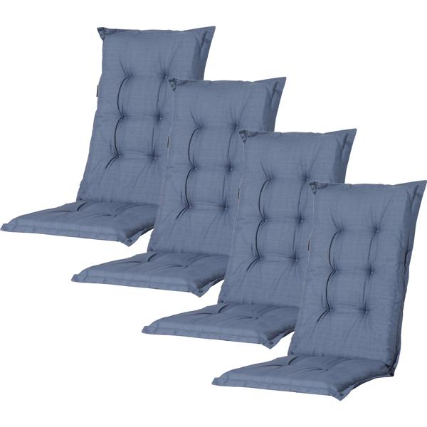 Set of 4 high‑back garden chair cushions – Soft, comfortable padding, cobalt blue, 123 x 50 cm – UV protection, with ties & strap, high‑back upholstery