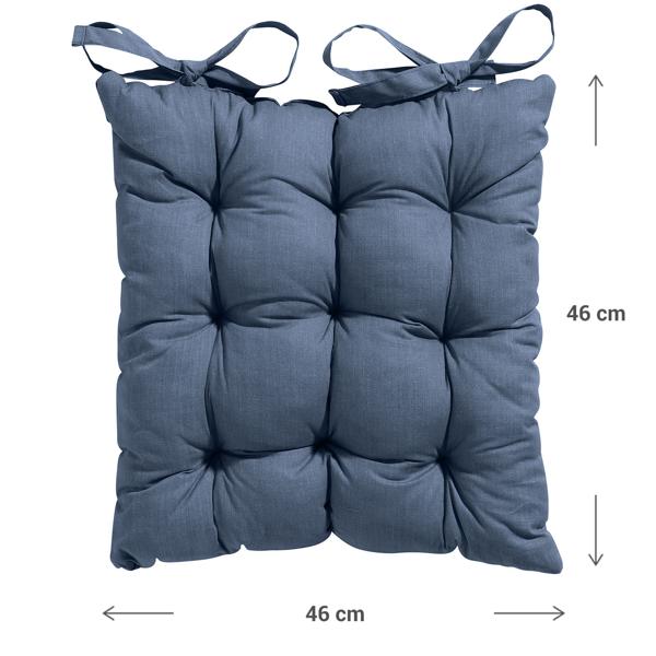 Set of 4 quilted chair cushions 46 x 46 cm cobalt – Comfortable seat cushions for kitchen and garden chairs – 8 cm thick – UV protection – With fastening ties