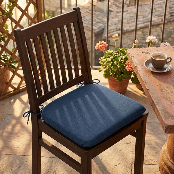 2er-Set Stuhlkissen 46x48 cm Kobalt-Blau - Bequeme Sitzkissen für Esszimmer & Gartenstühle - 4,5 cm Dicke - UV-Schutz - Mit Befestigungsbändern - SG-20 Füllung