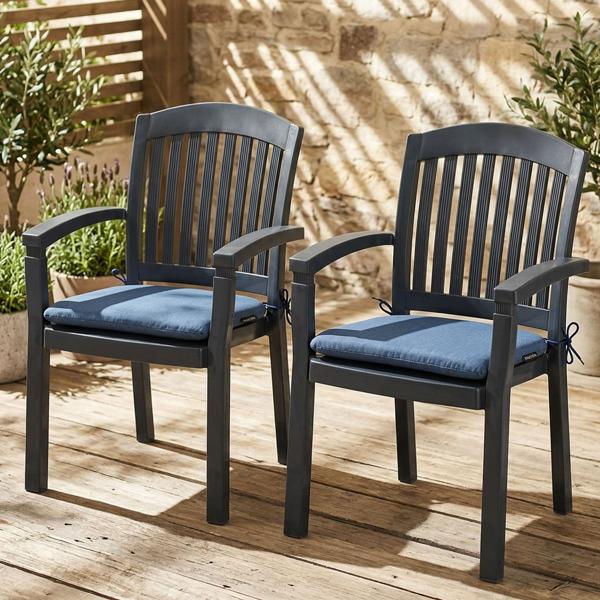 Set of 4 chair cushions 46 x 48 cm cobalt blue – Comfortable seat cushions for dining and garden chairs – 4.5 cm thick – UV protection – With fastening ties – SG-20 filling