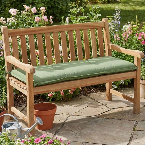Bench cushion green 120x48 cm – Comfortable 6 cm SG-20 padding – Seat cushion for garden bench made of cotton & polyester – UV protection, garden bench cushion
